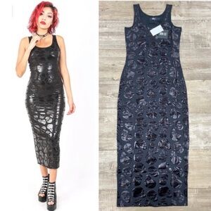 NEW! Iron Fist Skullz Club Black Maxi Tank Dress SMALL Bodycon Skeleton Skull